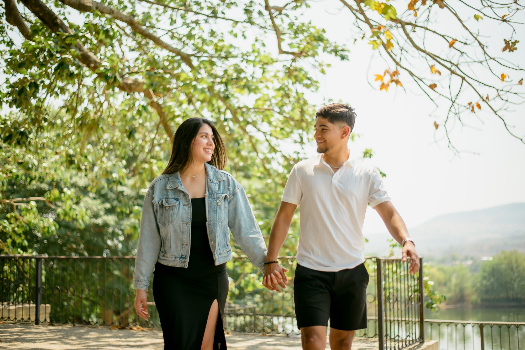 Couple walking together in a park