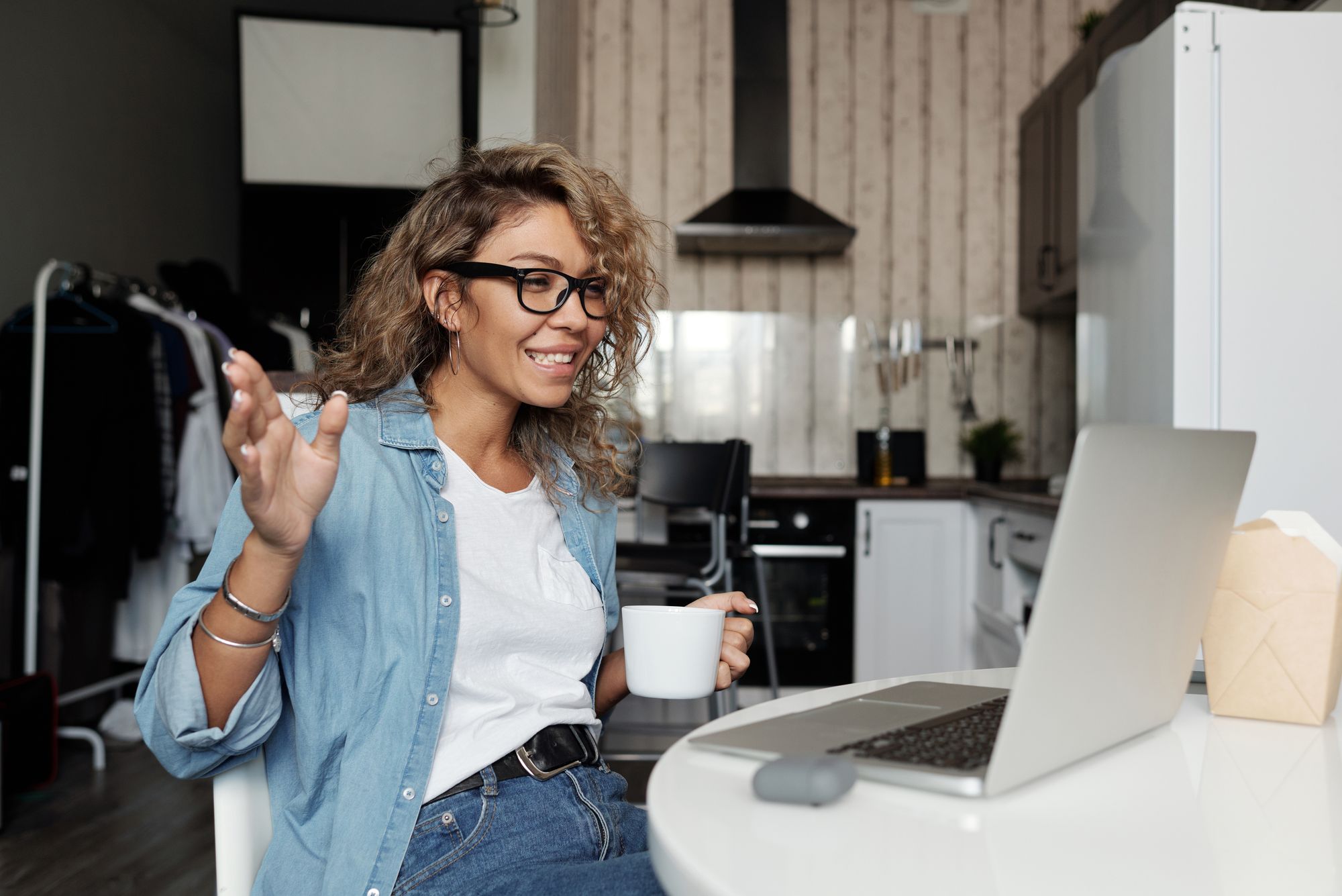 Woman on a video call at home