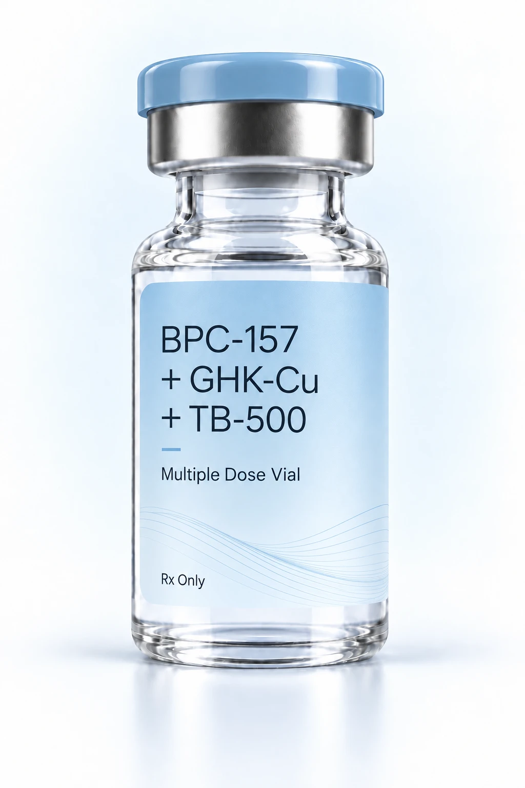 BPC-157 plus GHK-Cu plus TB-500 illustrative vial mockup